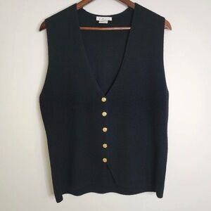 Talbots Black Sleeveless V-Neck Buttoned Knit Vest Wool-blend